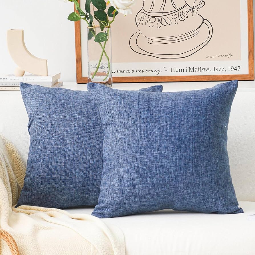 denim pillow covers on sofa