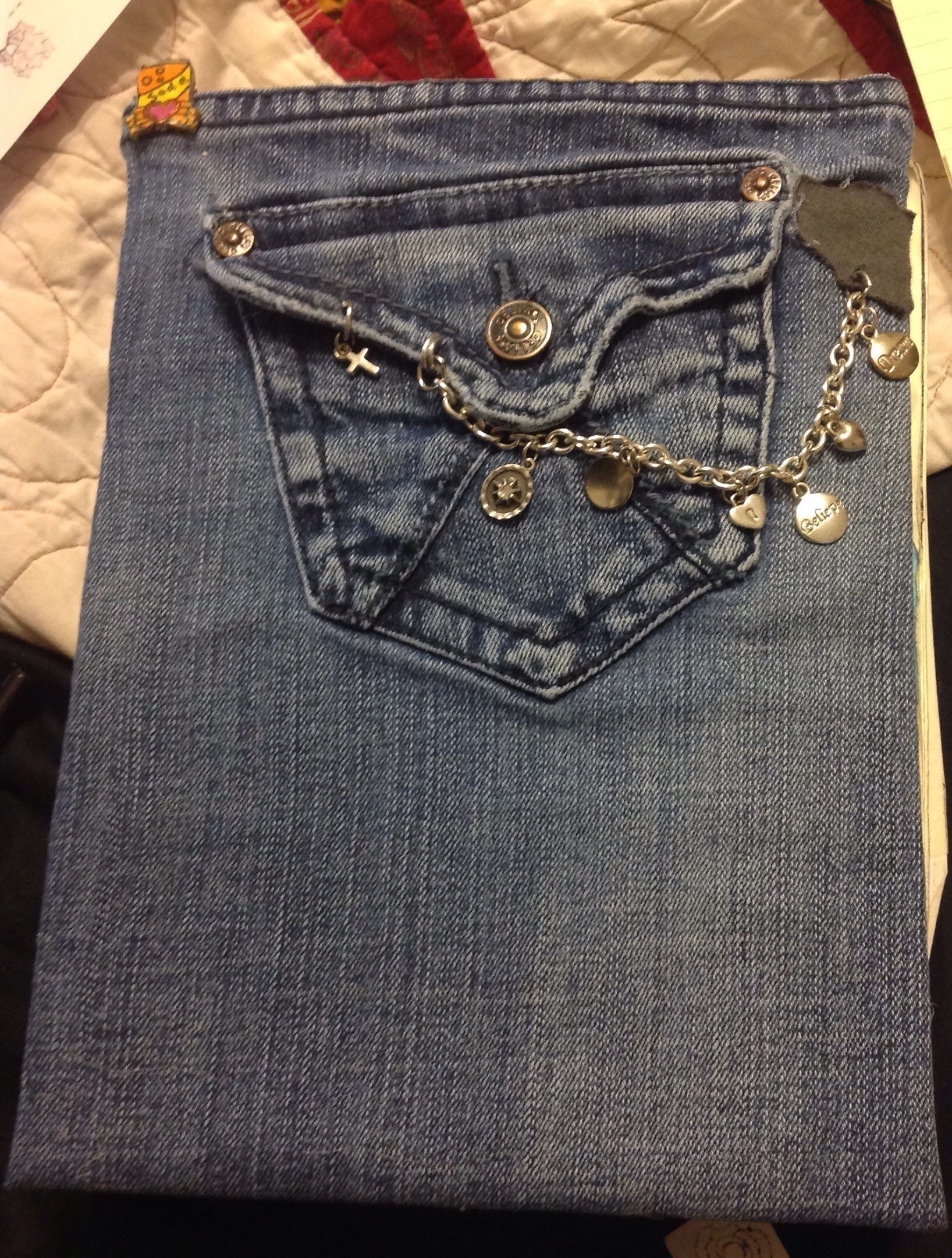 denim book cover on journal