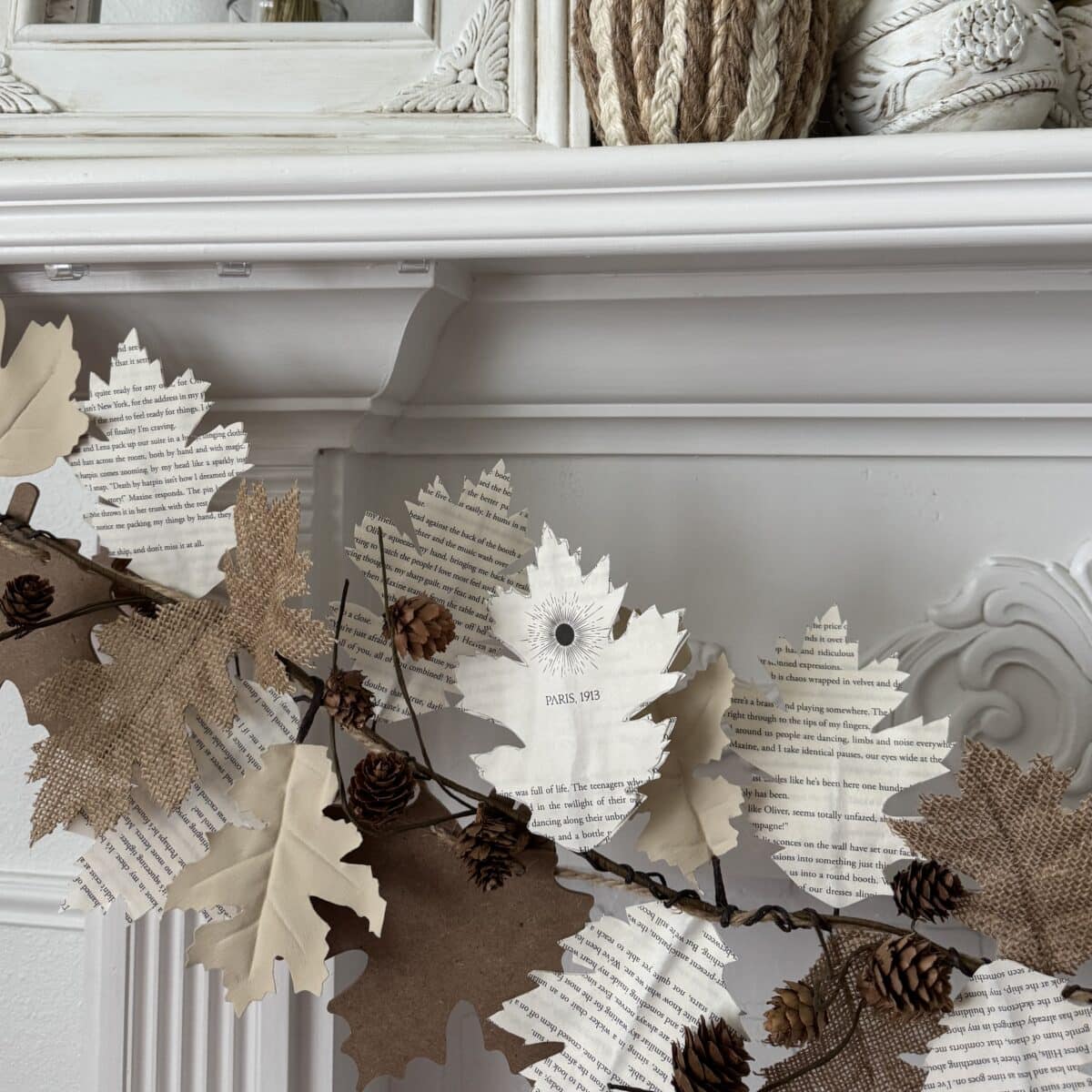 book page garland across mantel