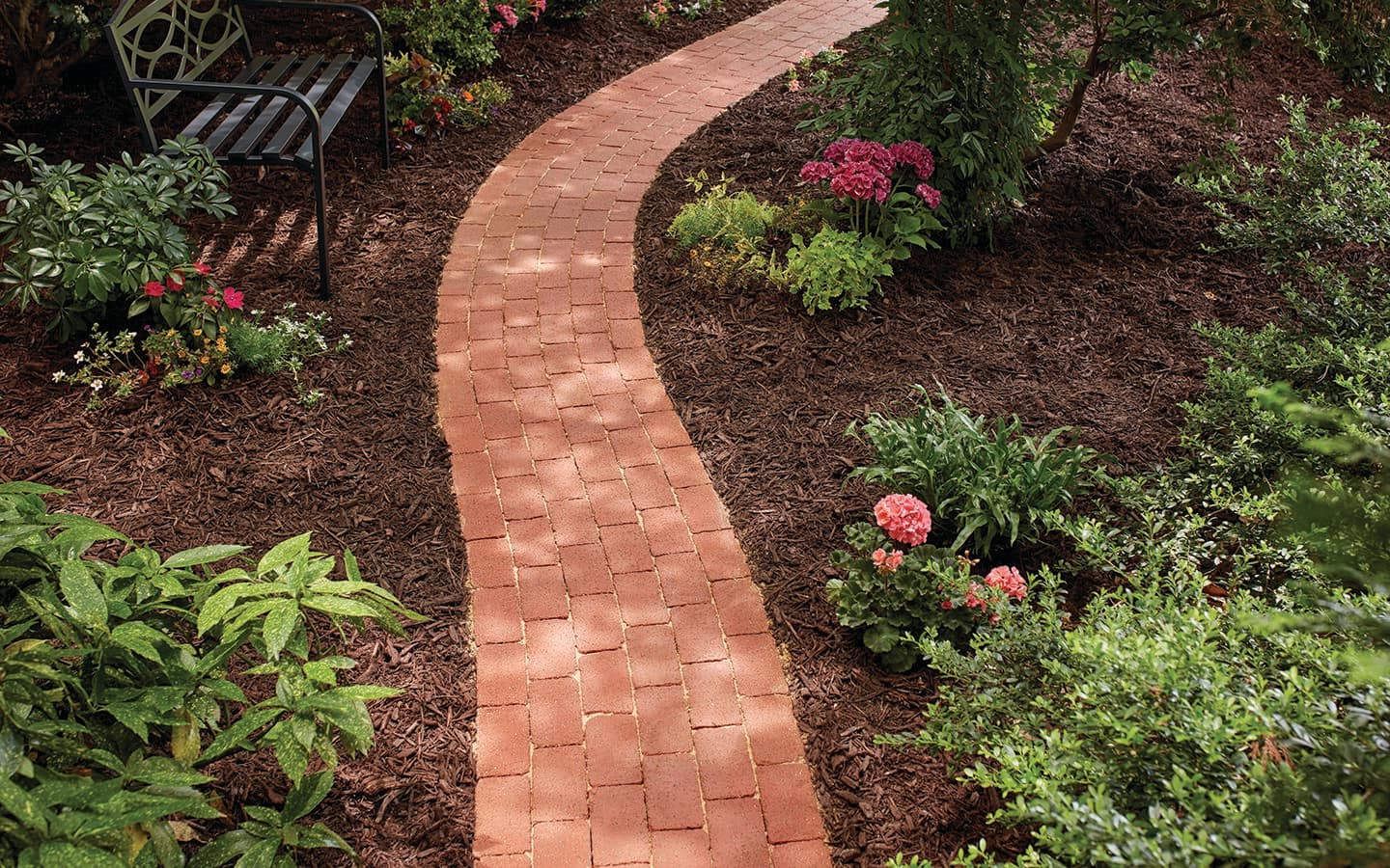 red brick herringbone garden path