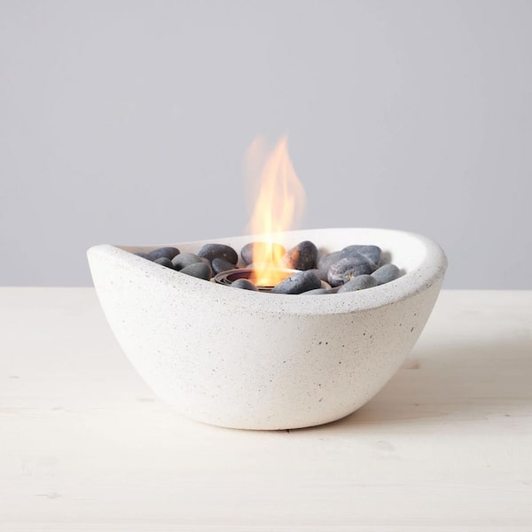 tabletop concrete fire bowl outdoor backyard lighting