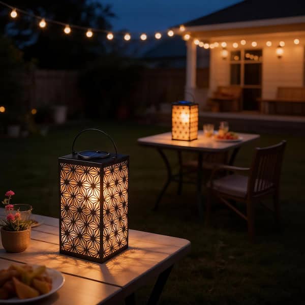 metal cutout solar garden stakes outdoor backyard lighting