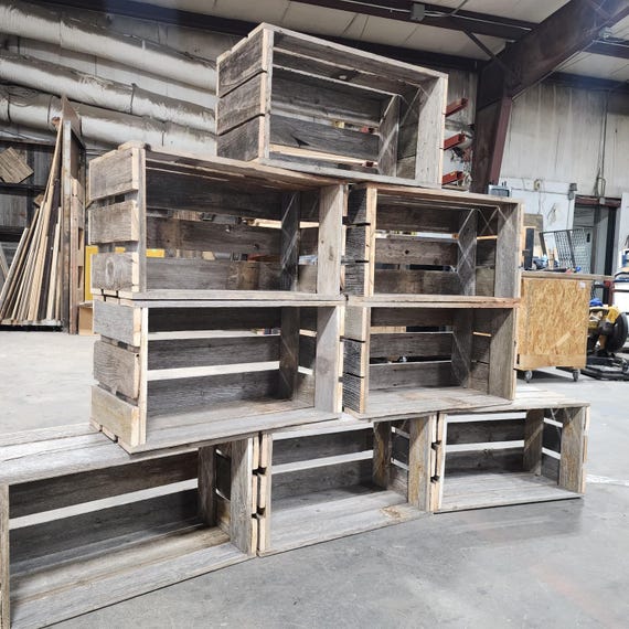 stacked wood crate bookshelf