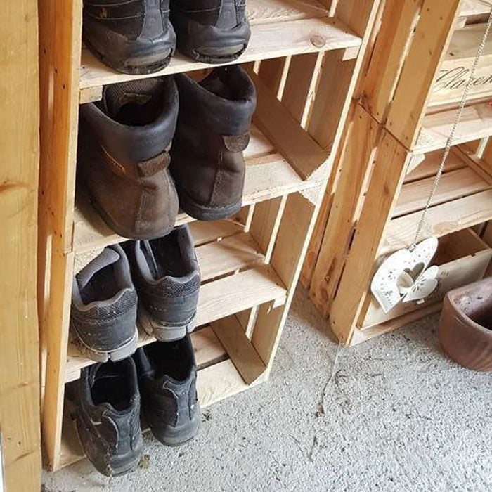wood crate shoe storage entryway