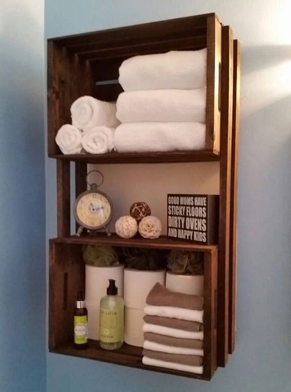 bathroom wood crate towel storage