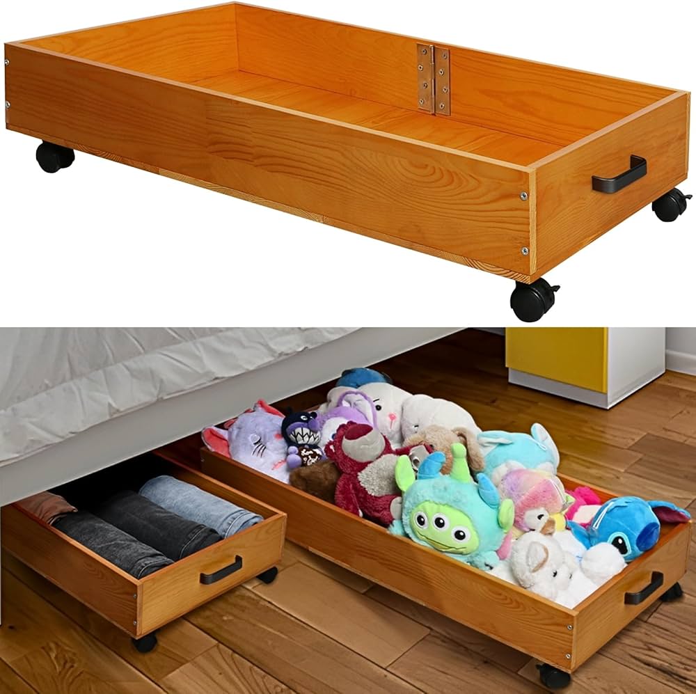 underbed wood crate storage wheels