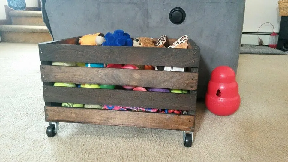 wood crate pet toy bin