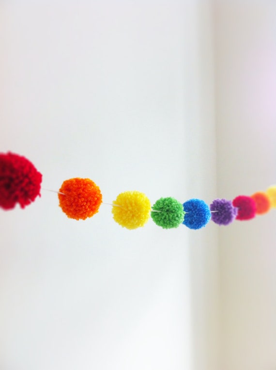 colorful yarn pom pom garland