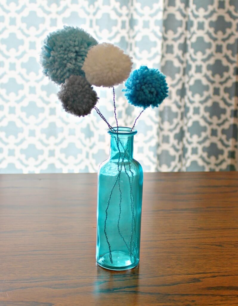 yarn pom pom flowers in vase