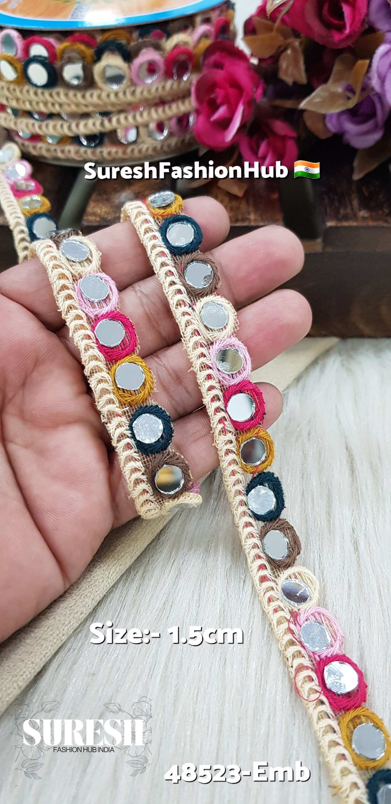 round mirror with pom pom border