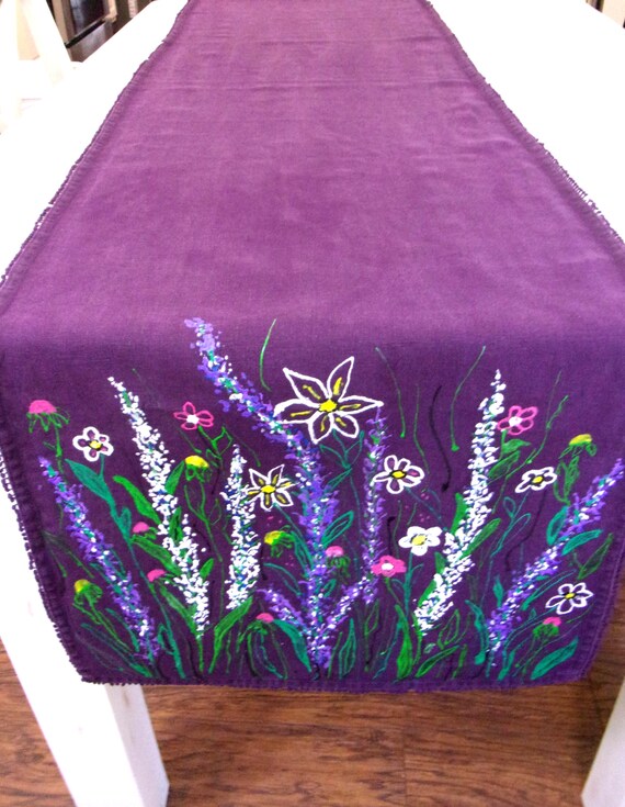 linen table runner with pom poms