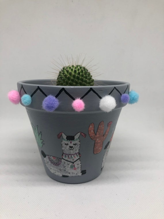 terracotta pot with pom pom trim