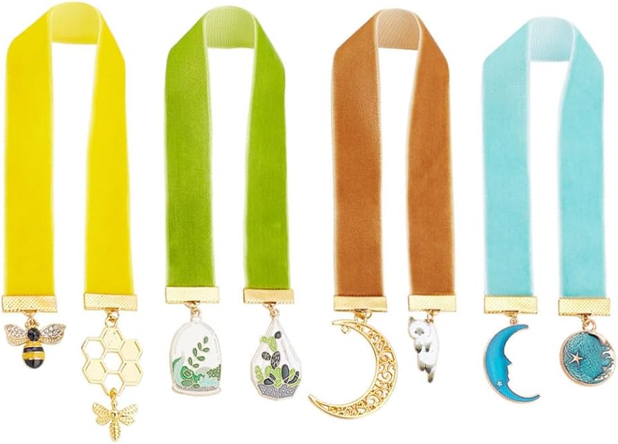 velvet ribbon bookmark with metal charm