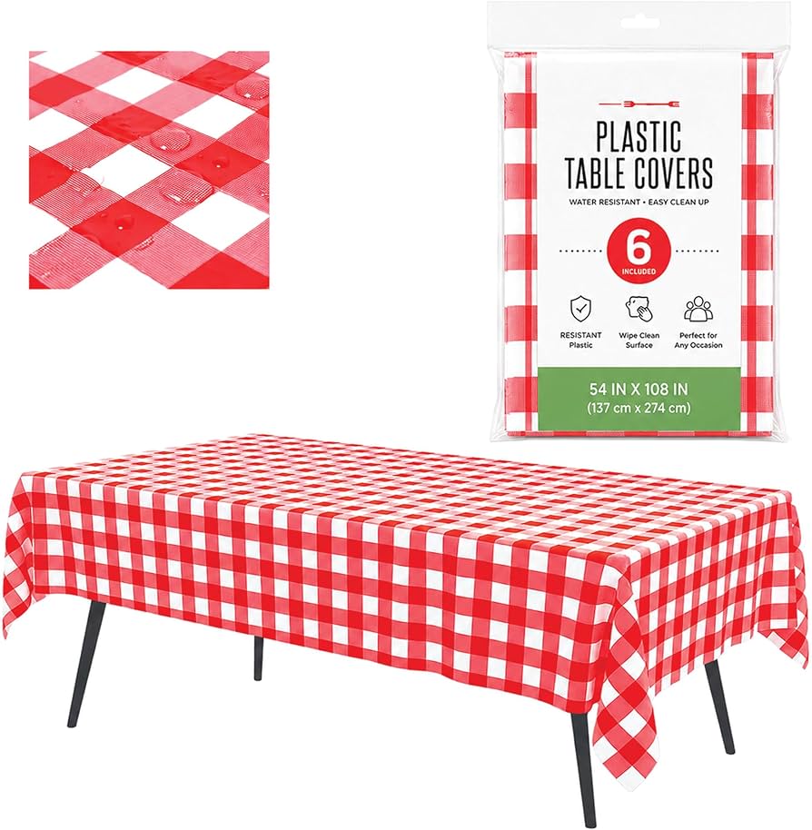 red gingham picnic table setting