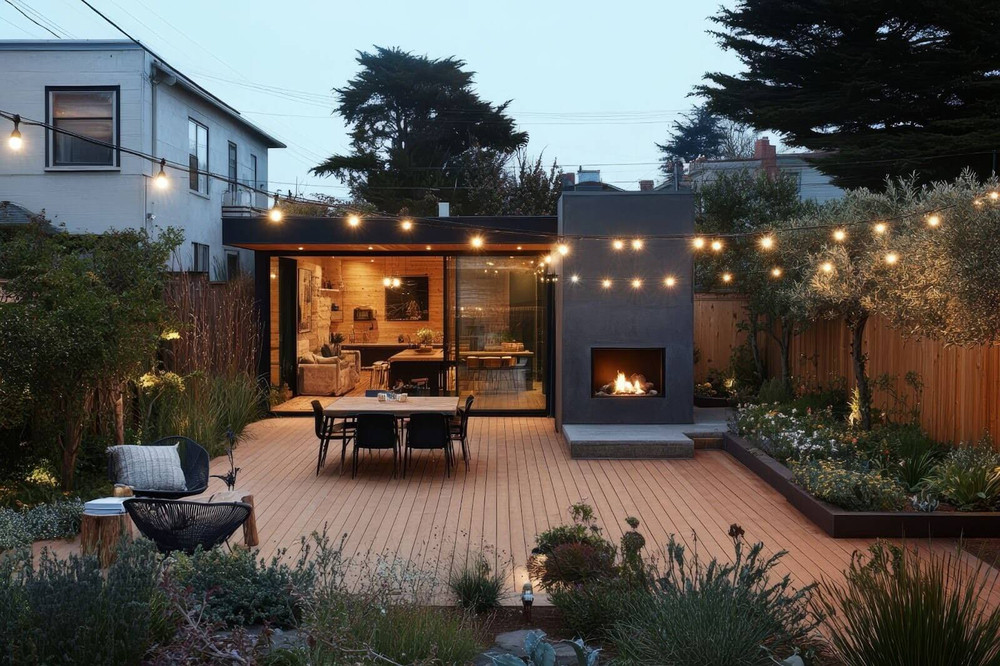 modern industrial outdoor dining setup
