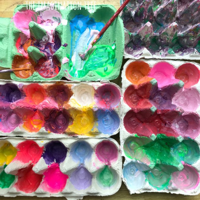 painted egg carton flowers