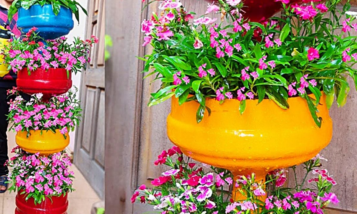 tiered plastic bottle planter stand