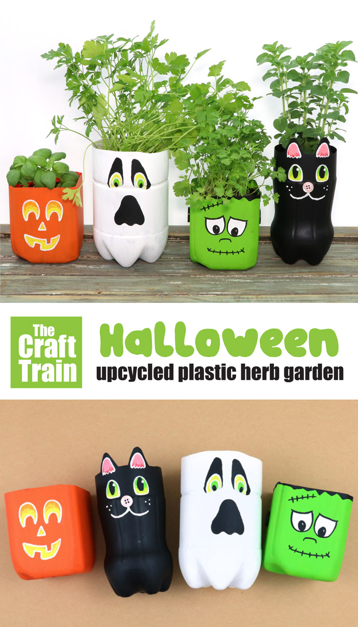 painted plastic bottle planters with flowers