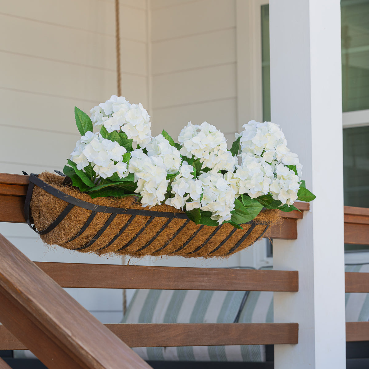 window box with hydrangeas