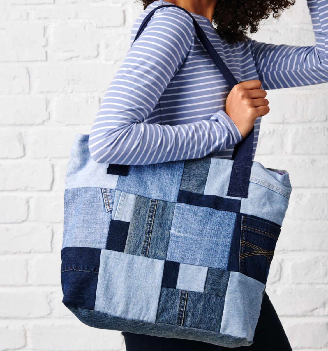 denim patch tote bag