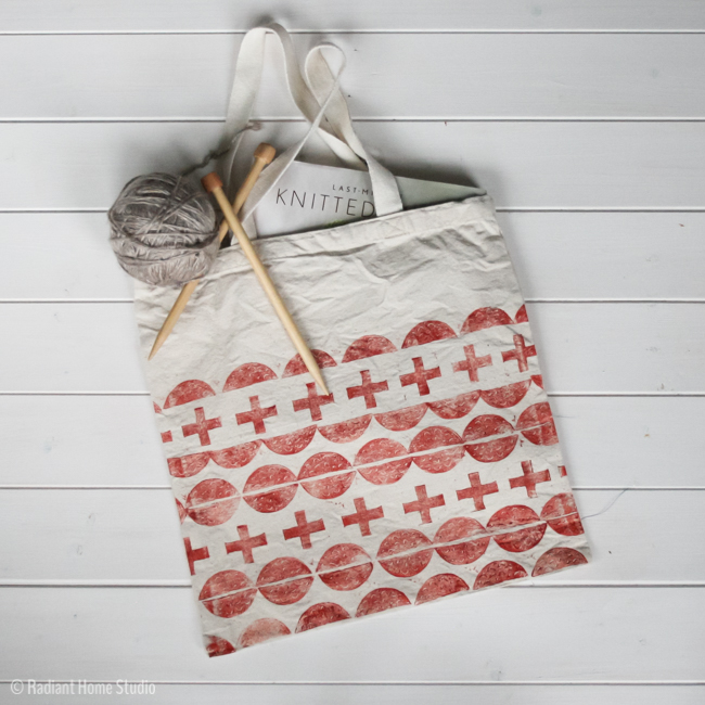 stamped pattern tote bag