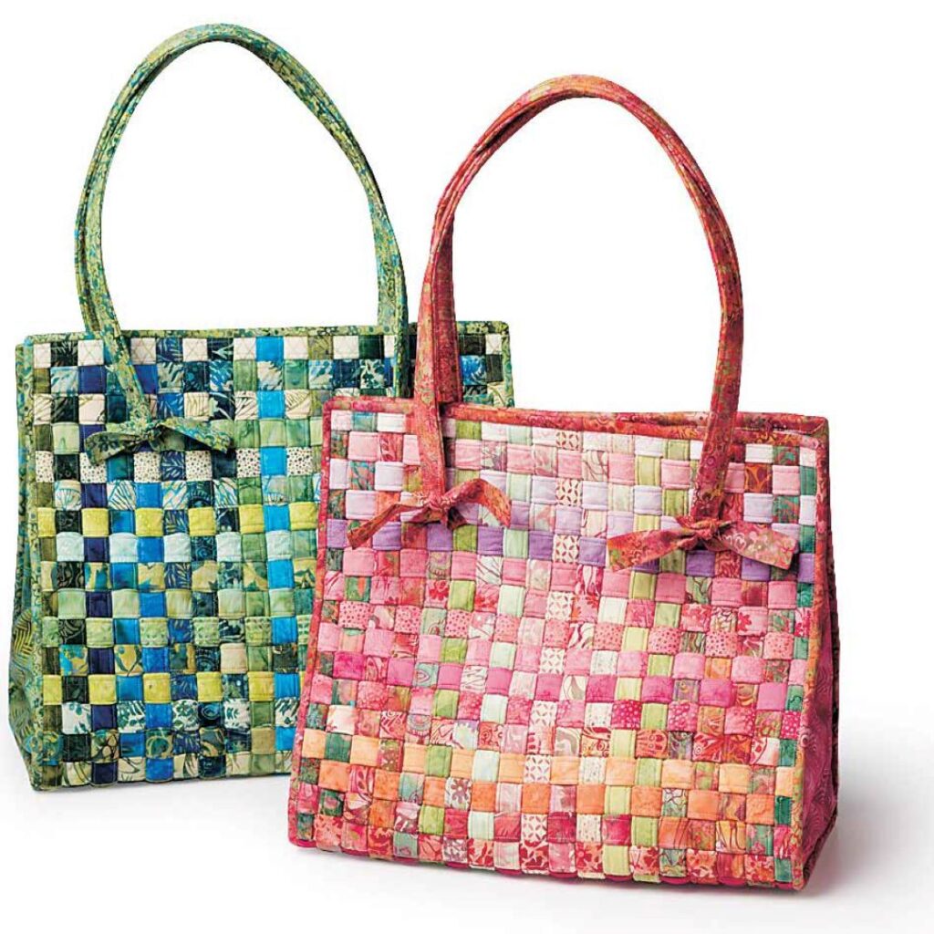 woven fabric strip tote bag