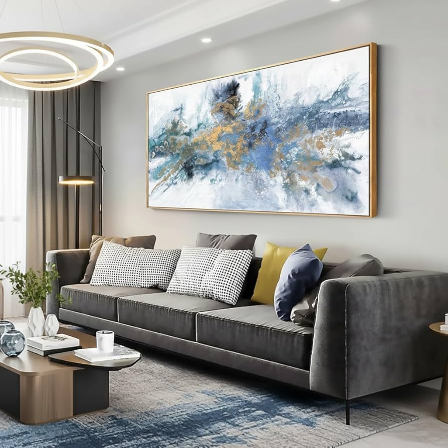 large abstract canvas painting in living room