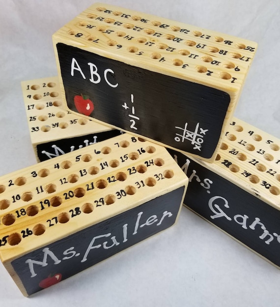 wooden block pencil holder with multiple holes