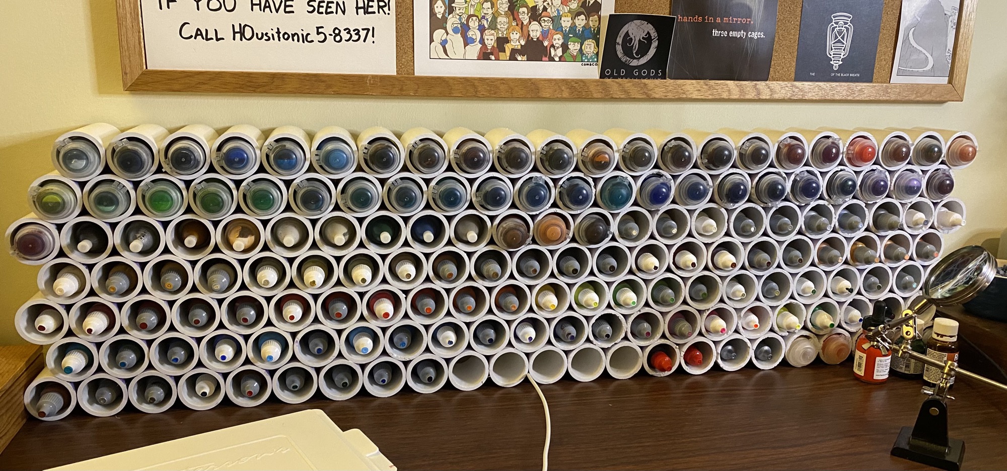 pvc pipe pencil holder cut and arranged on desk