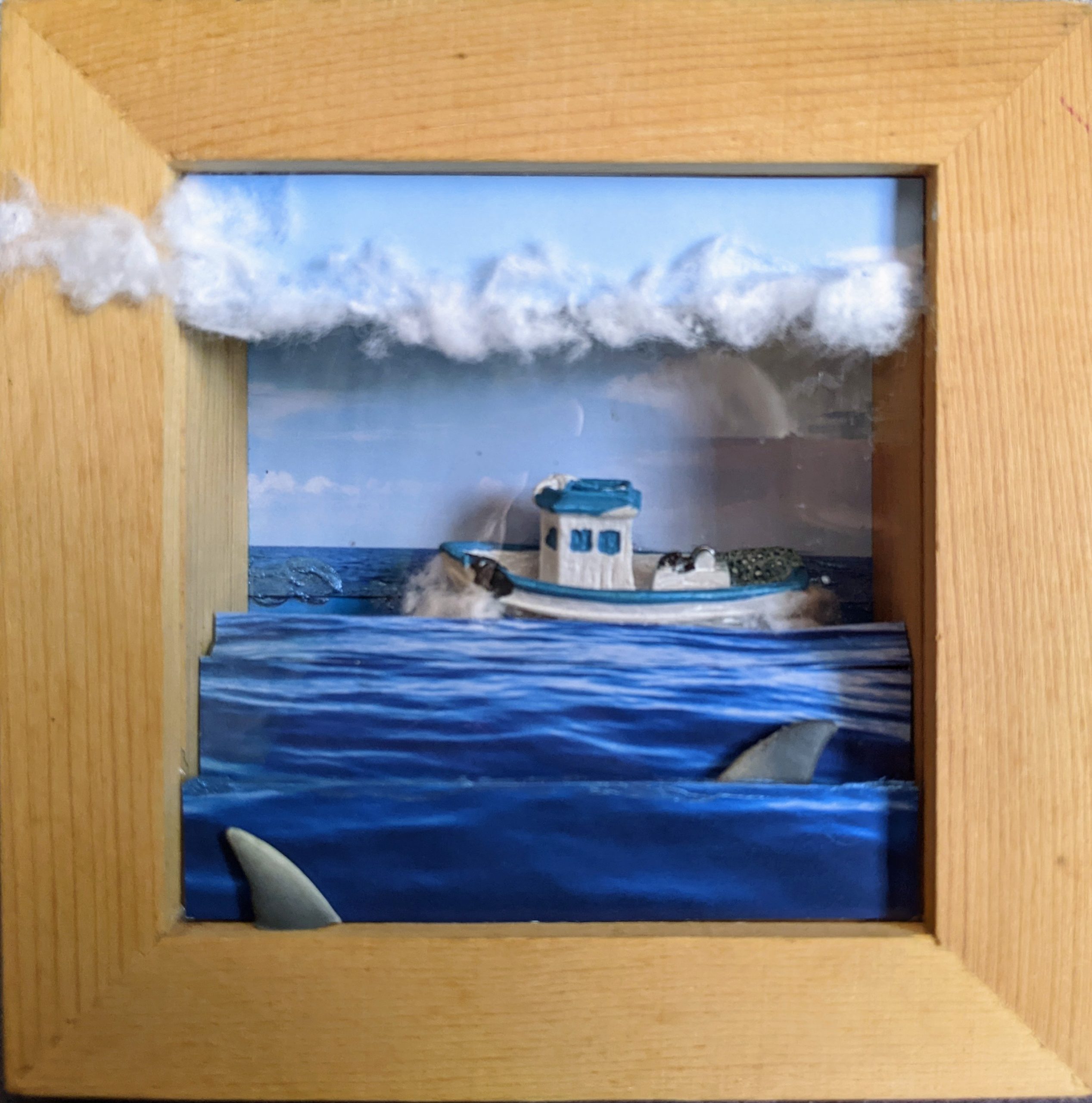 paper beach diorama in shadow box
