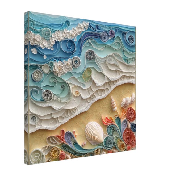 quilled paper seashell artwork on canvas