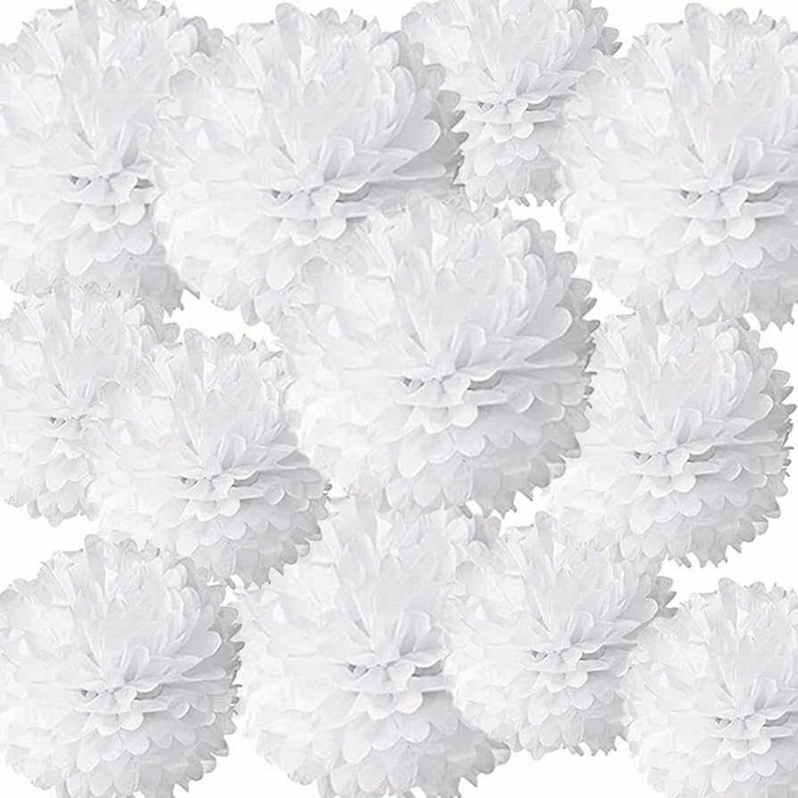 tissue paper pom poms hanging from ceiling