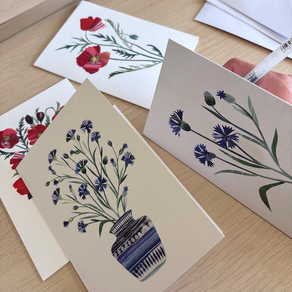 handmade summer greeting cards on desk
