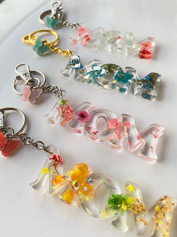 resin keychain with dried flowers