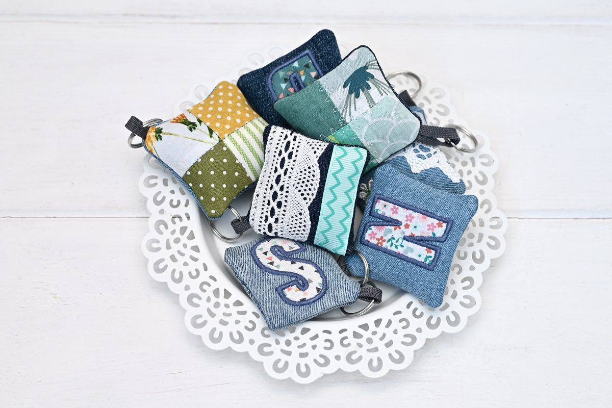 fabric scrap keychain with pattern