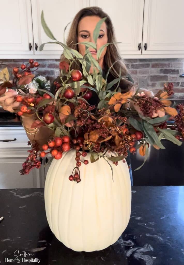 pumpkin vase arrangement fall decor