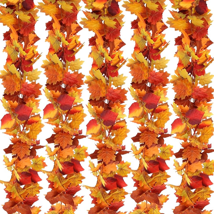 leaf garland on stair rail fall decor