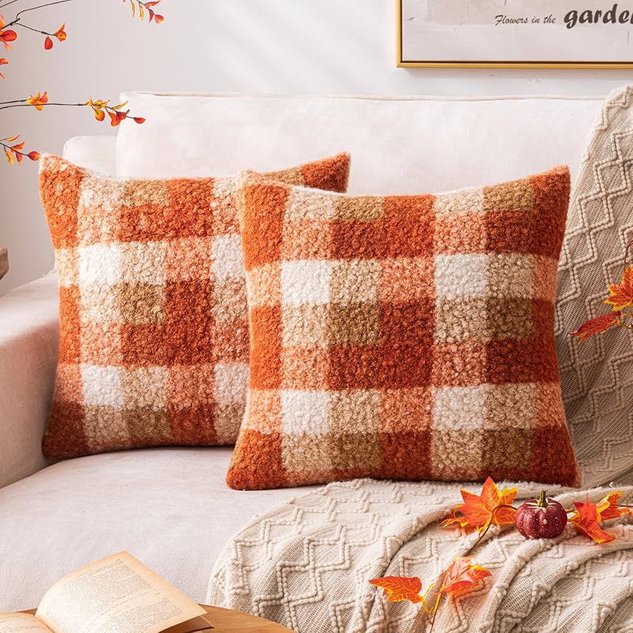 plaid throw pillow fall decor