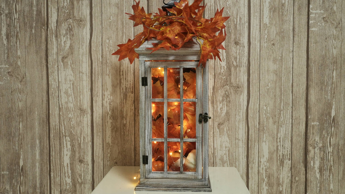 lantern with fairy lights fall decor