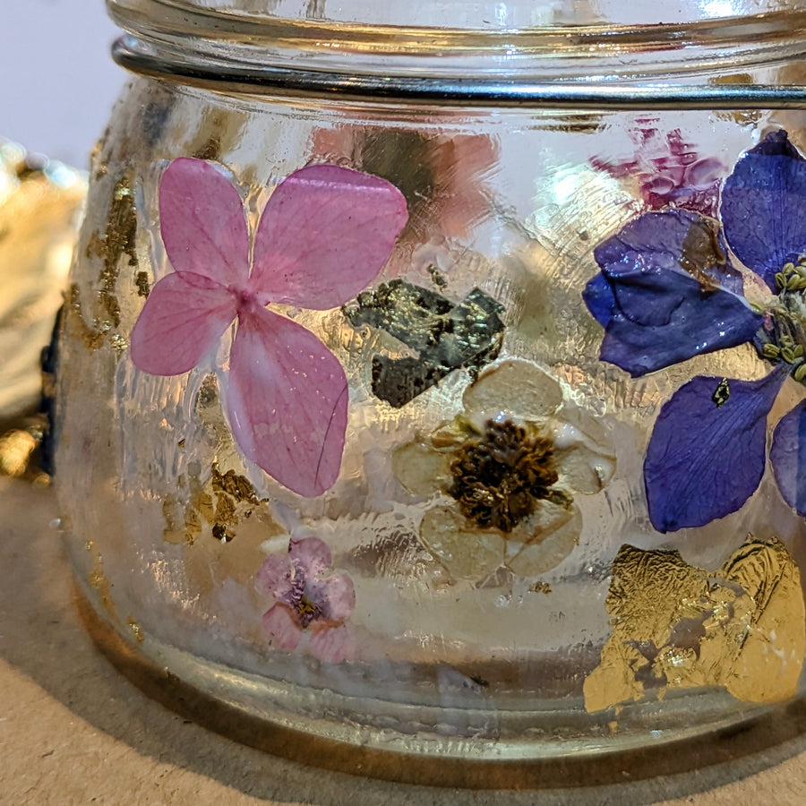 pressed leaf glass jar lantern