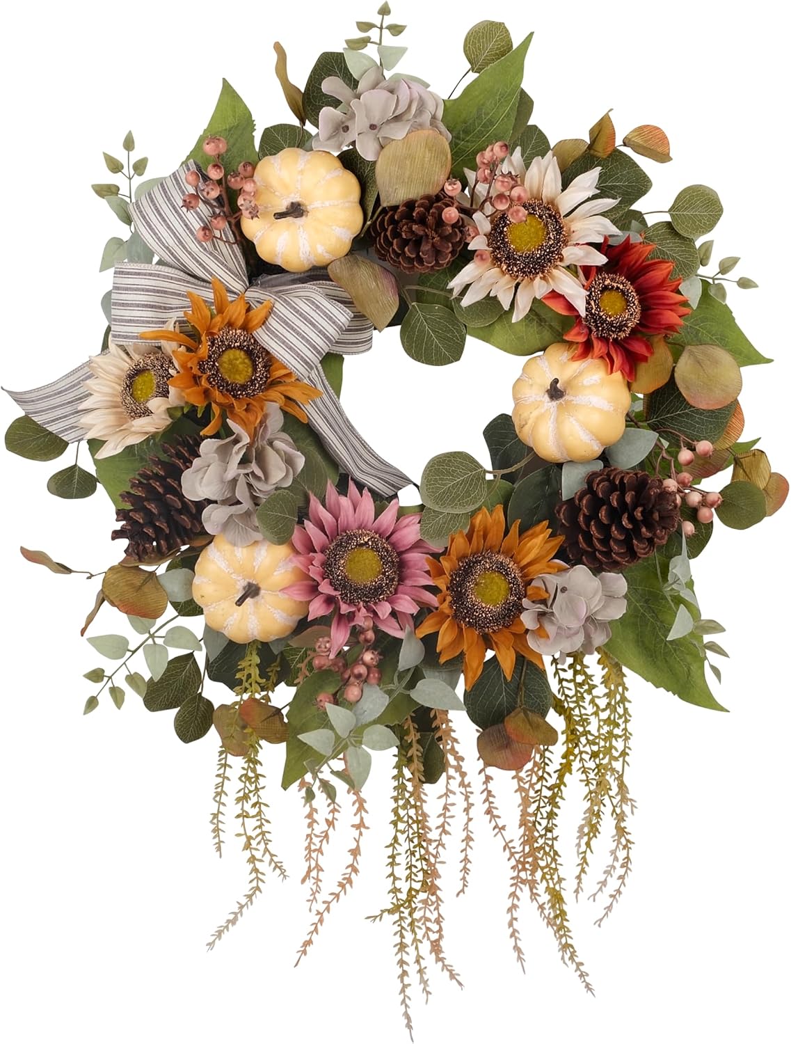 pinecone wreath on front door