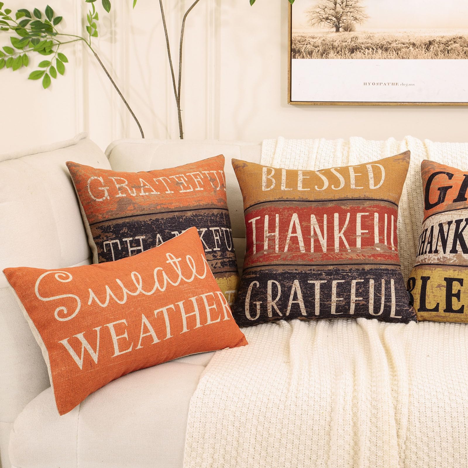 sweater pillow covers on living room sofa