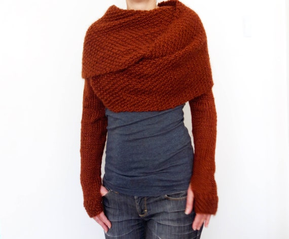 chunky sweater scarf wrapped around neck