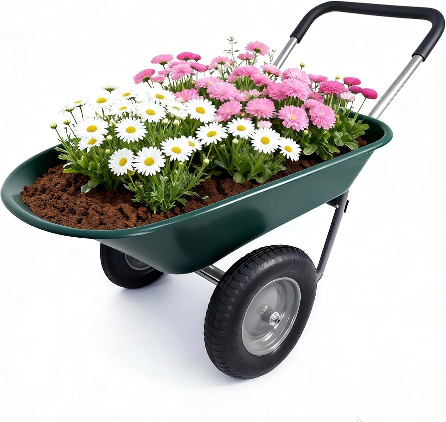 wheelbarrow filled with fall plants on porch