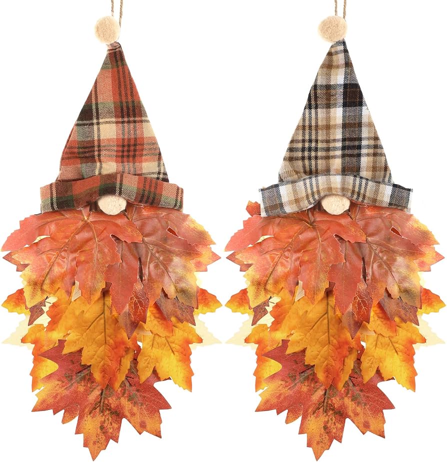fall leaf wreath hanging on front door