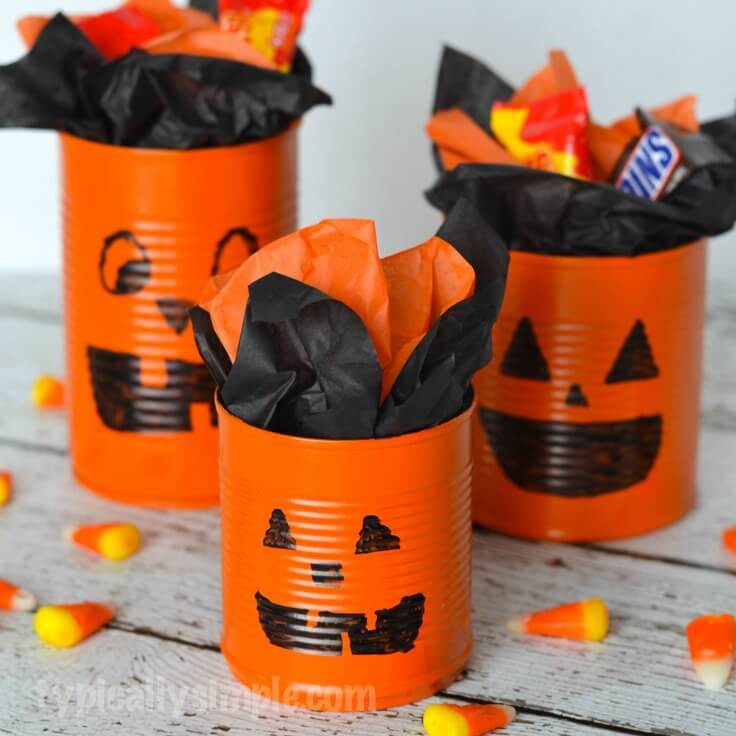 painted tin can pumpkin