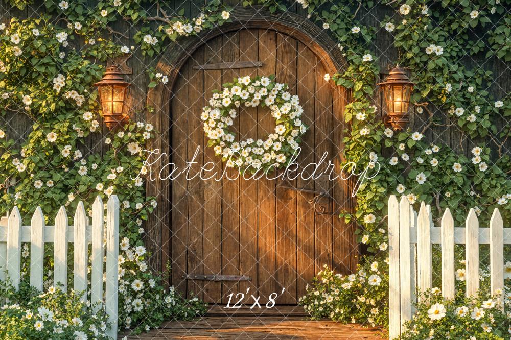 fall wreath on garden fence