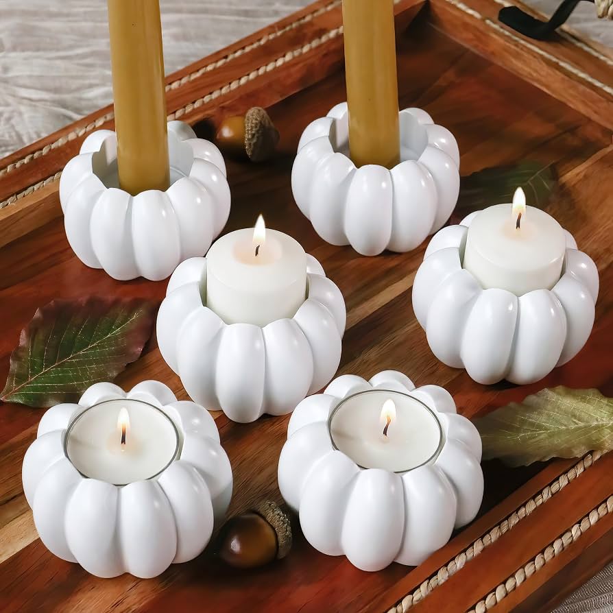 pumpkin votive holders with tea lights fall centerpiece dining