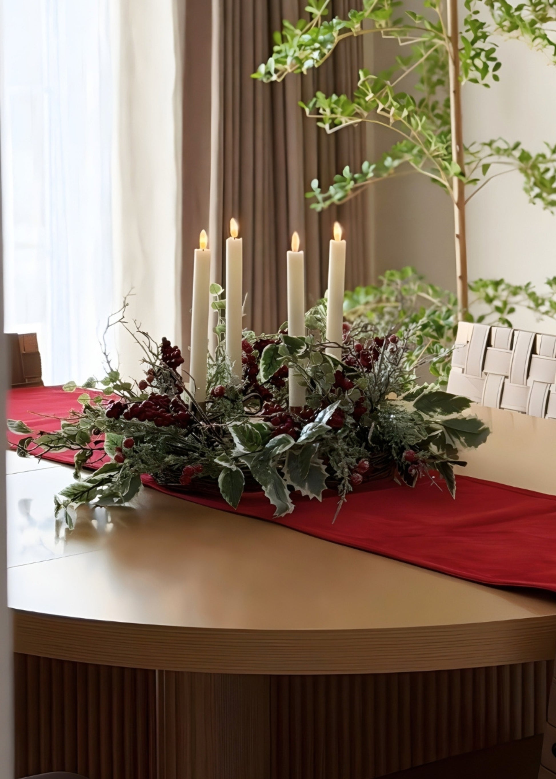 fall berry wreath base with candles