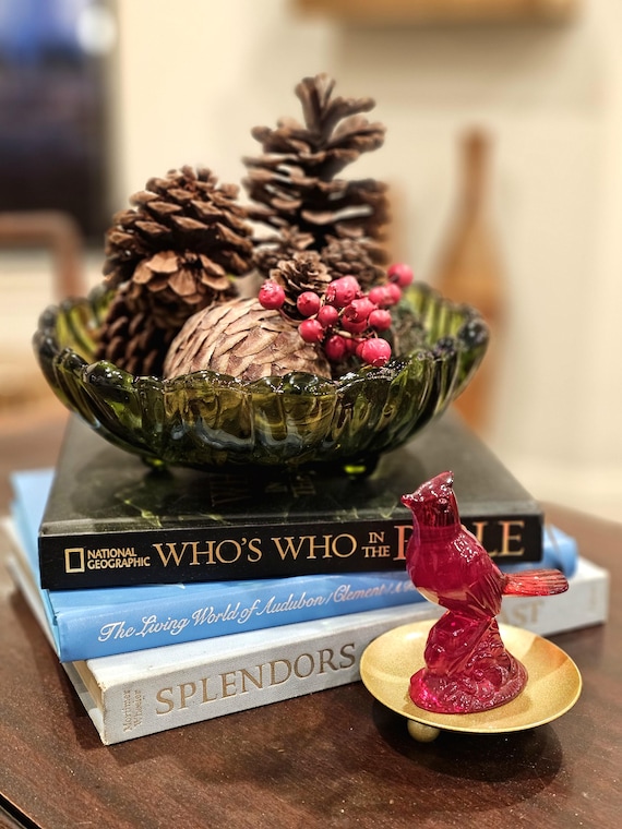 pinecone filled glass bowl centerpiece